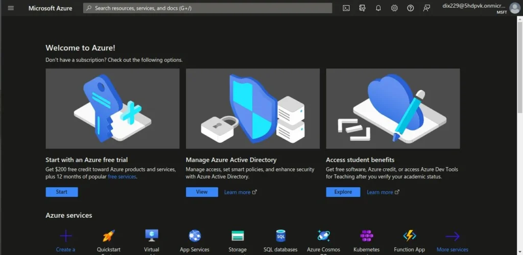 Azure admin panel