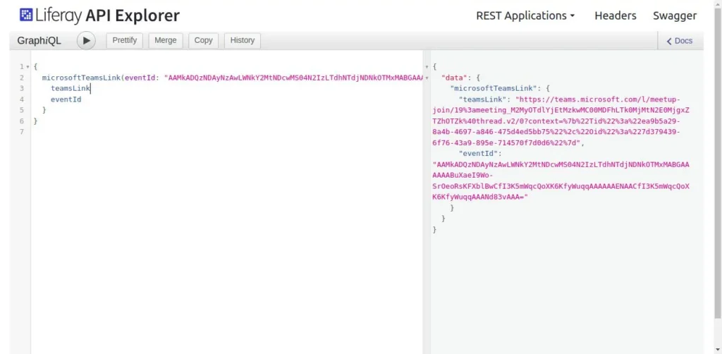GraphQL for Access Microsoft event and Teams links