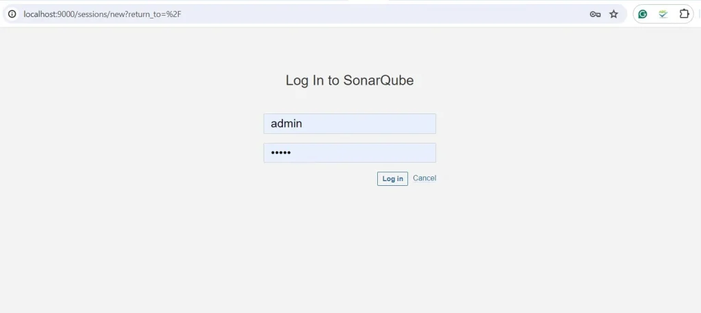 sonar login page