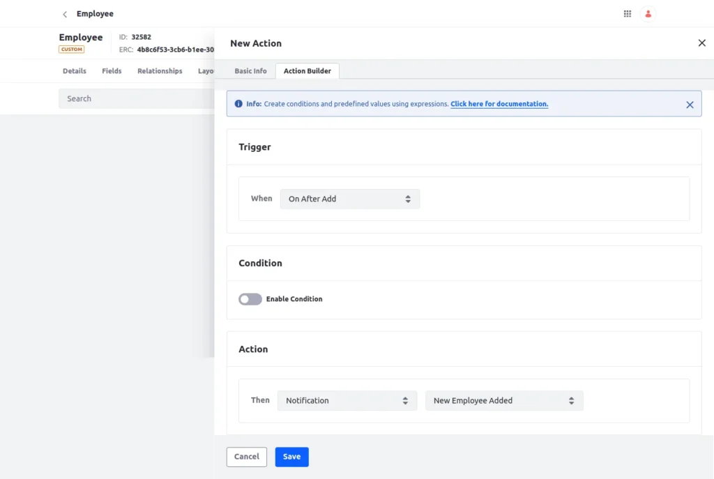 Validation of Object Action Builder